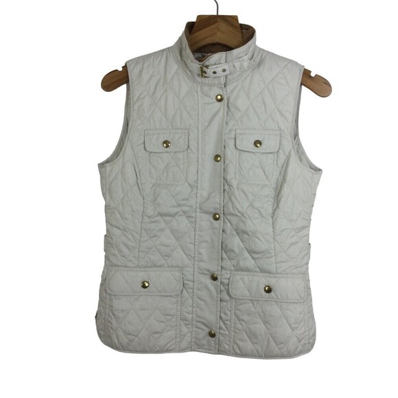 Banana Republic Womens Full Zip Button Corduroy Collar Quilted Vest White Small - Picture 1 of 7